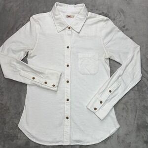 FAHERTY Button Up Shirt Women's Small White Long Sleeve 100% Organic Cotton READ